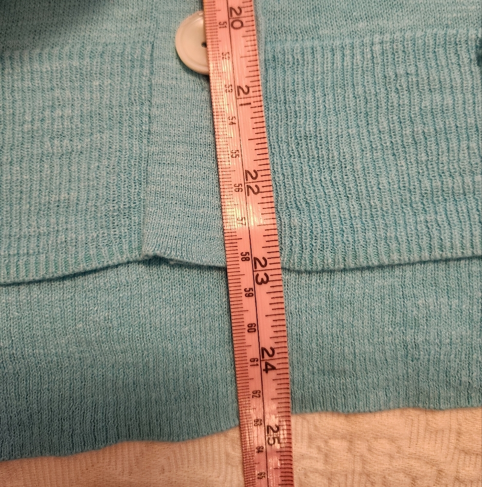 J. Jill Linen & Cotton Aqua Cardigan Sweater with V-Neck - Picture 4 of 8